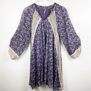 FREE PEOPLE | Purple & Yellow Floral Boho Tunic Dress XS